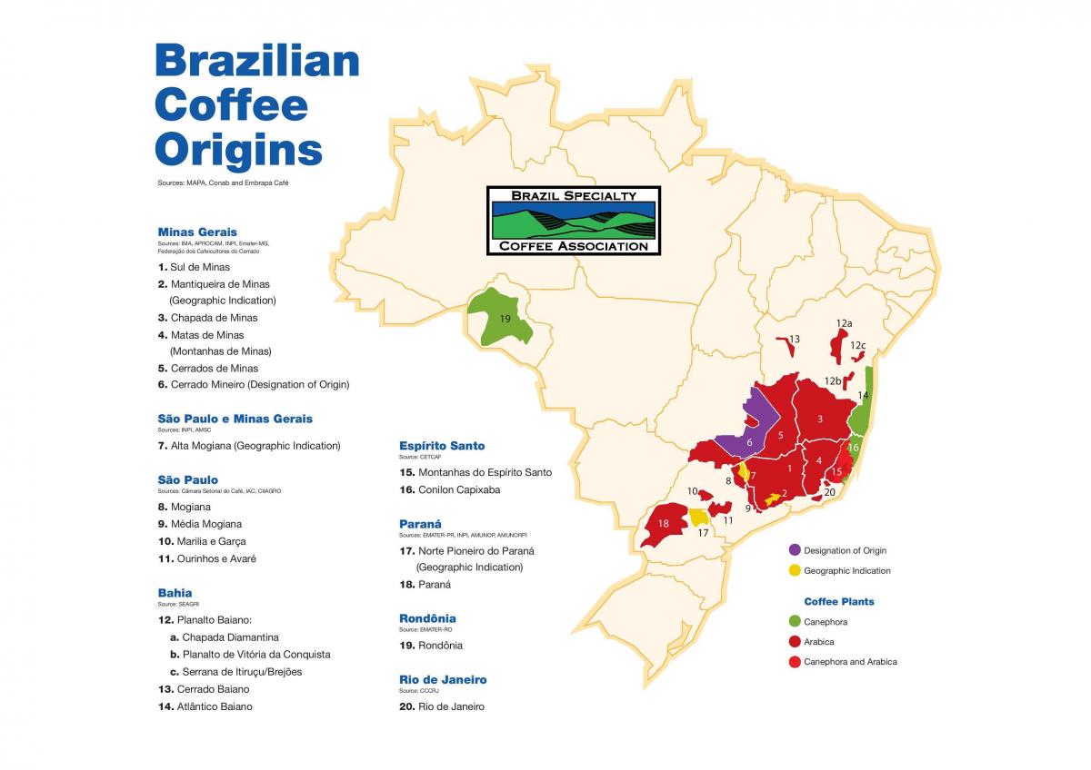 mappa di Brasile caffè