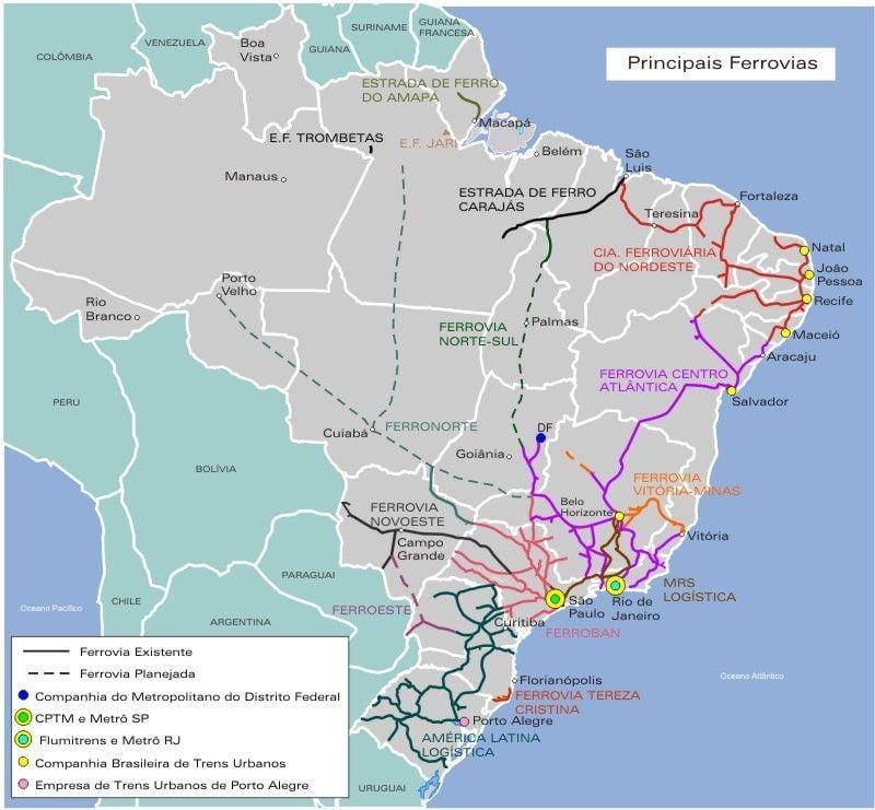 Brasile ferroviaria mappa
