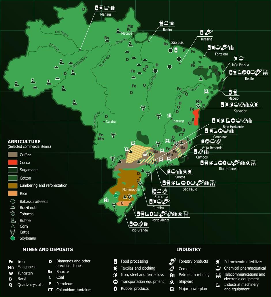 mappa di Brasile risorse naturali
