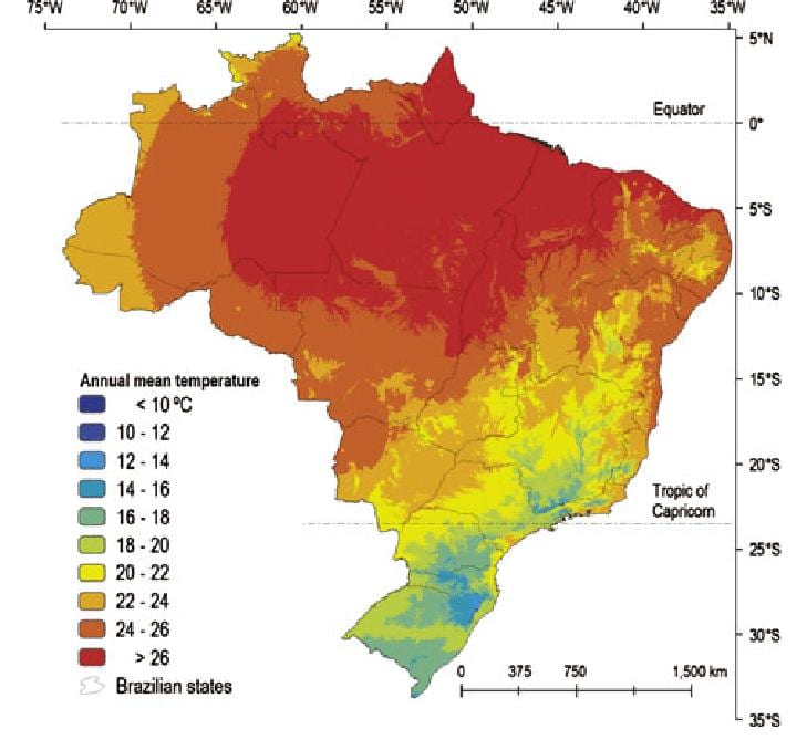 mappa di Brasile temperatura