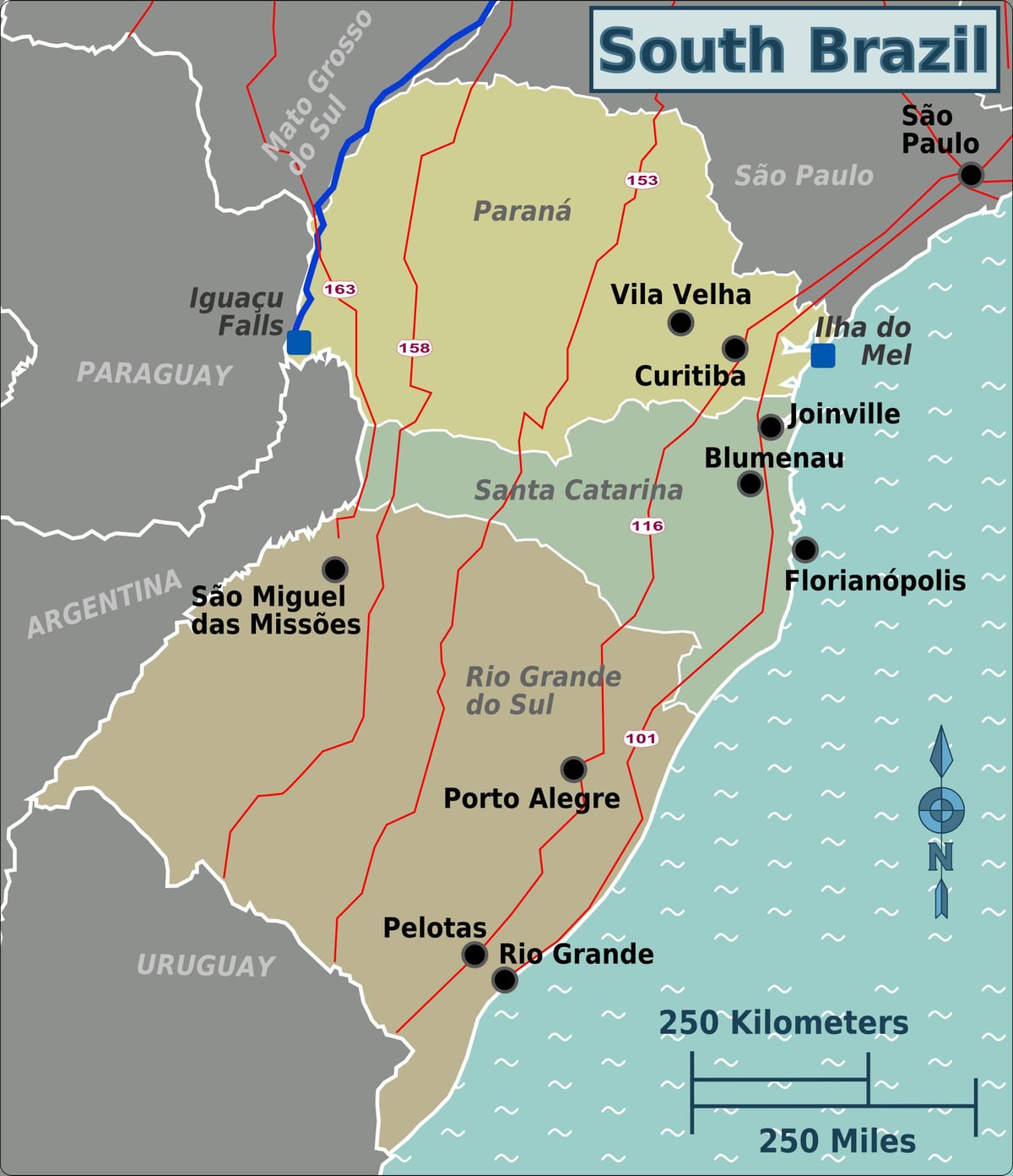 mappa di sud del Brasile